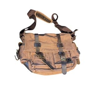 MUCHUAN Canvas Messenger Bag with Leather Trim for Men